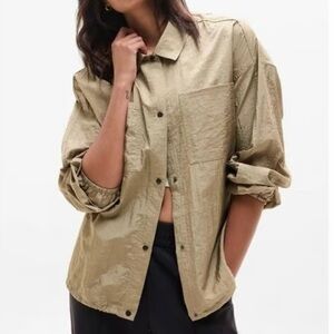 NWOT Athleta Lunar Sheen Shirt Jacket in the color Brownstone Beige XS